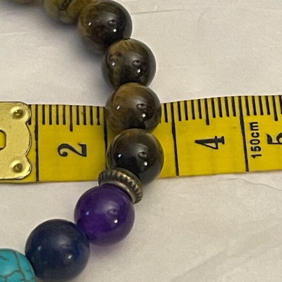 Hamoery Set of 2 Chakra Bracelets Lava Rock & Tiger Eye - Picture 12 of 16